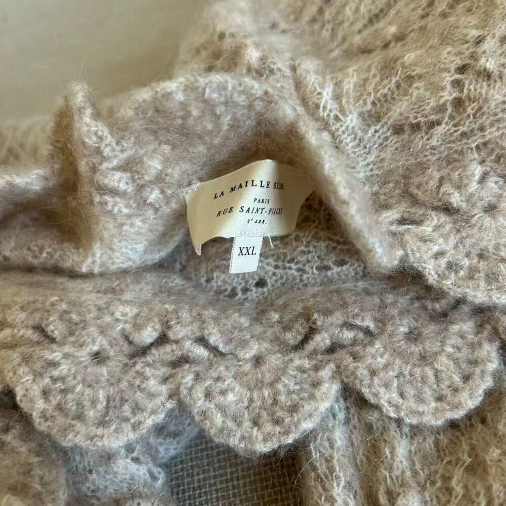 BEST Sezane Nathalia Jumper XXL Beige Sweater V-Neck Wool French - Picture 7 of 9